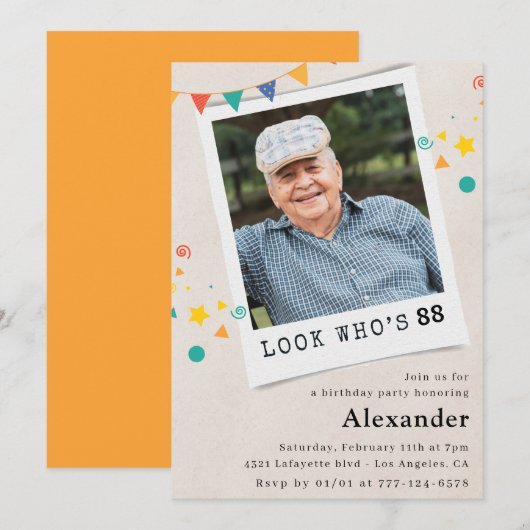 Cartes d'invitation pour les 88 ans drôles pour ho (Devant / Derrière)