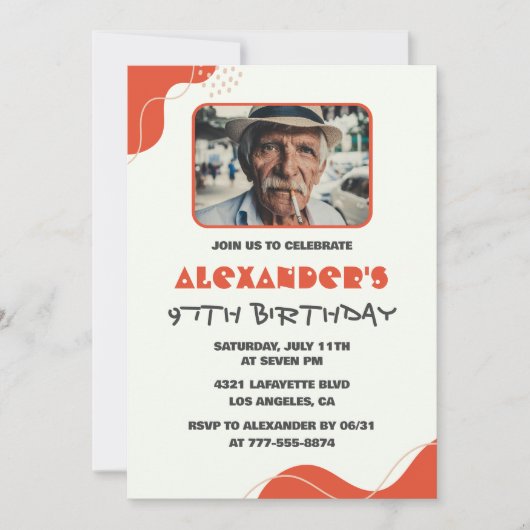 Cartes d'invitation pour les 97 ans d'hommes moder (Devant)