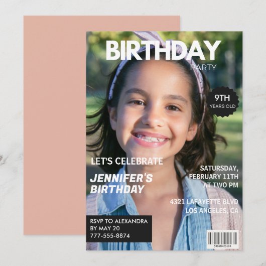 Cartes d'invitation pour les 9 ans fille Couvertur (Devant / Derrière)