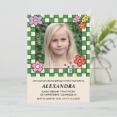 Cartes d'invitation pour les 9 ans Fleurs Rétro Gr (Debout devant)