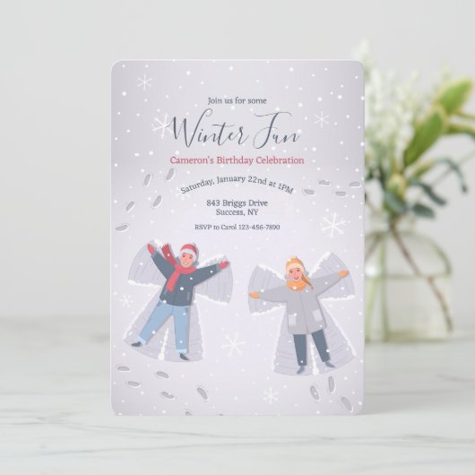 Cartes d'invitation pour les anges de neige (Debout devant)