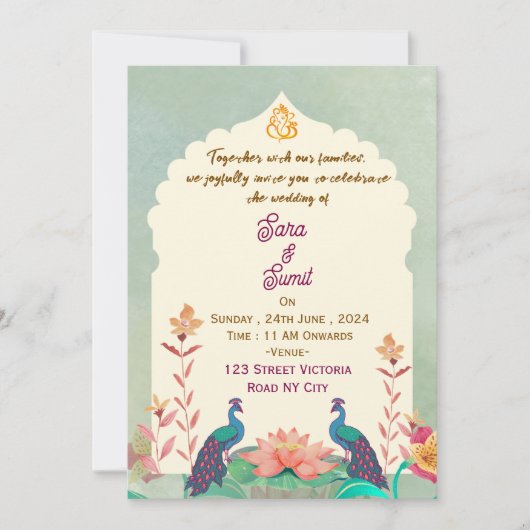 Cartes d'invitation pour mariage indien (Devant)