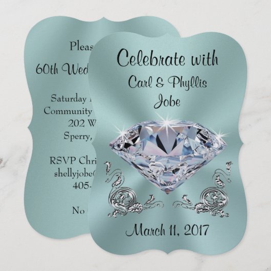 Cartes d'invitation pour Noces de Diamant, Vos COU (Devant / Derrière)