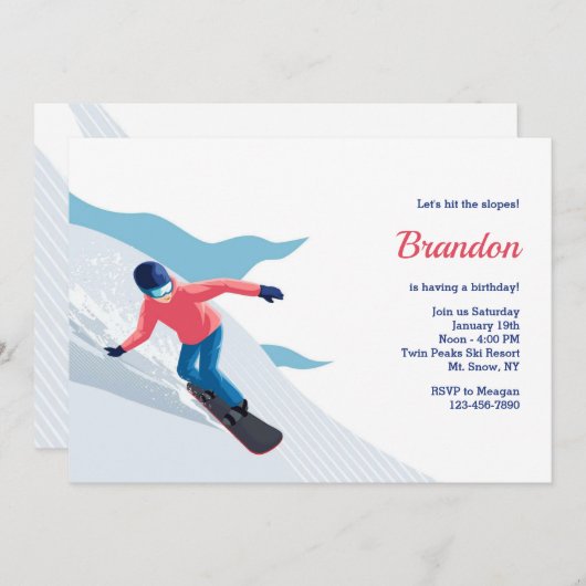 Cartes d'invitation pour planche à neige (Devant / Derrière)