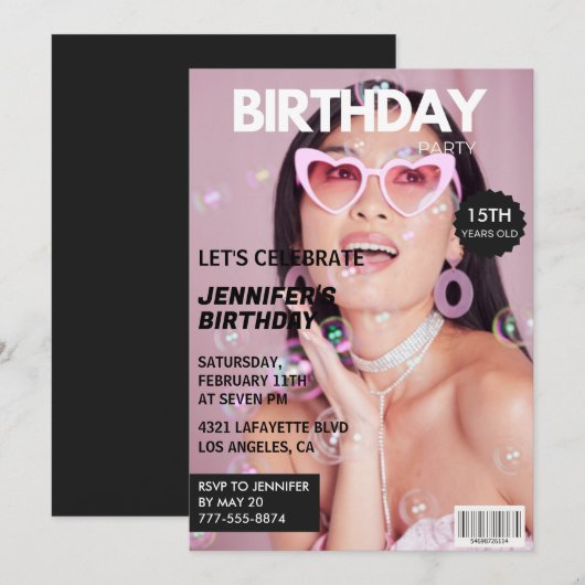 Cartes d'invitation pour ses 15 ans de couverture  (Devant / Derrière)