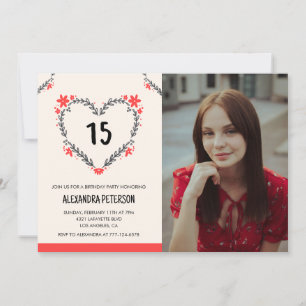 Cartes d'invitation pour ses 15 ans Floral Heart