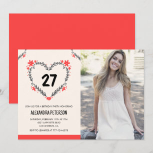 Cartes d'invitation pour ses 27 ans Floral Heart