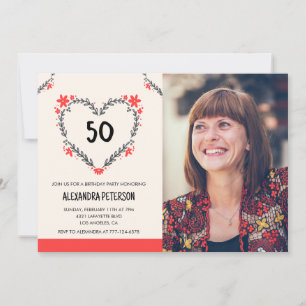 Cartes d'invitation pour ses 50 ans Fleur de cœur