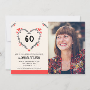 Cartes d'invitation pour ses 60 ans Fleur de cœur 