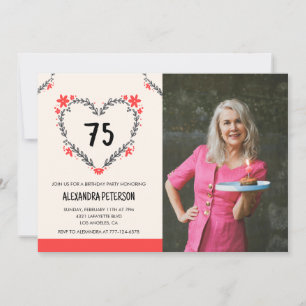 Cartes d'invitation pour ses 75 ans Floral Heart