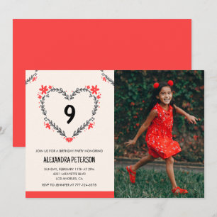 Cartes d'invitation pour ses 9 ans Fleur de cœur