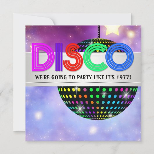 Cartes d'invitation pour soirée disco à boule à fa (Devant)