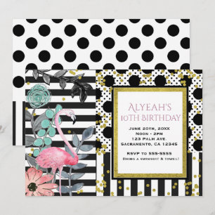 Cartes d'invitation pour soirée flamant rose à poi