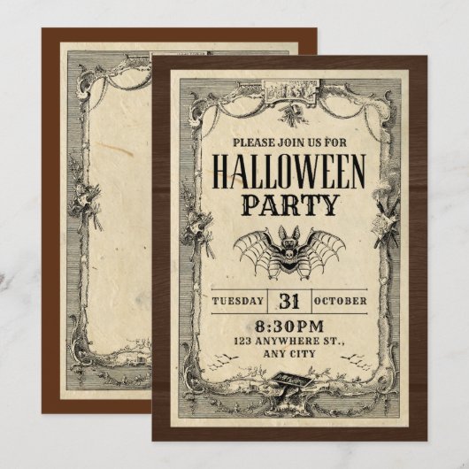 Cartes d'invitation pour soirée Halloween (Devant / Derrière)