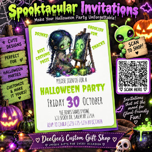 Cartes d'invitation pour soirée Halloween Zombie e