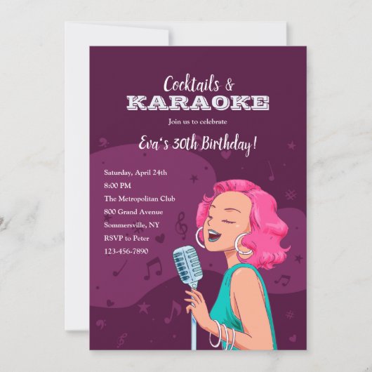 Cartes d'invitation pour soirée karaoke (Devant)
