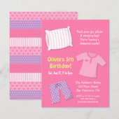 Cartes d'invitation pour soirée pyjama d'anniversa (Devant / Derrière)