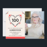Cartes d'invitation pour son 100e anniversaire Flo<br><div class="desc">Cartes d'invitation pour son 100e anniversaire Fleurs Heart moderne</div>