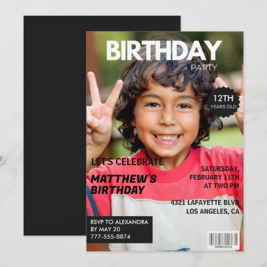 Cartes d'invitation pour son 12e anniversaire Couv (Devant / Derrière)
