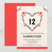 Cartes d'invitation pour son 12e anniversaire flor (Devant / Derrière)