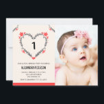 Cartes d'invitation pour son 1er anniversaire Flor<br><div class="desc">Cartes d'invitation pour son 1er anniversaire Flowers Heart moderne</div>