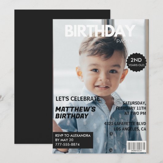 Cartes d'invitation pour son 2ème anniversaire Cou (Devant / Derrière)