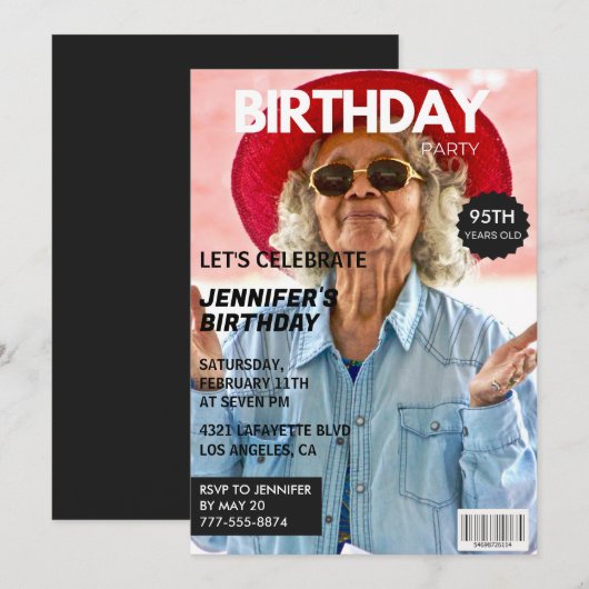 Cartes d'invitation pour son 95e anniversaire pour (Devant / Derrière)