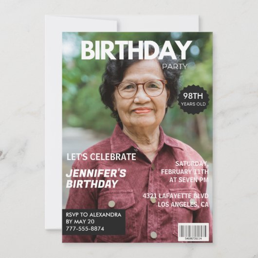 Cartes d'invitation pour son 98e anniversaire avec (Devant)