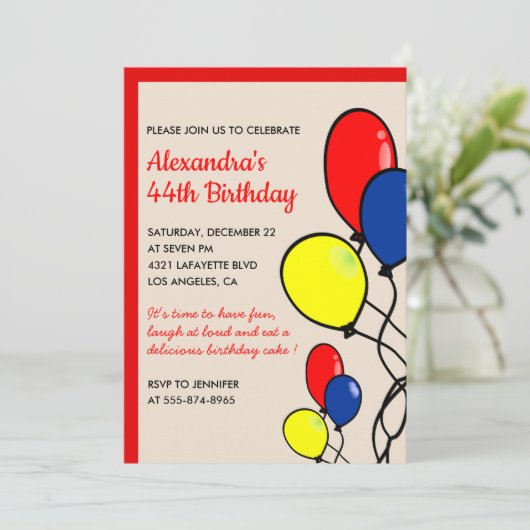 Cartes d'invitation pour un 44e anniversaire avec (Debout devant)