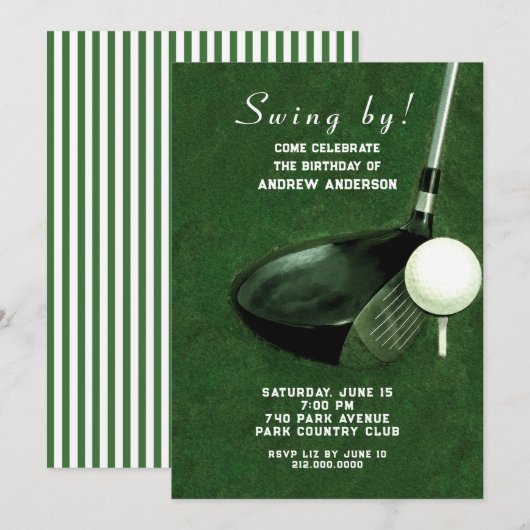 Cartes d'invitation pour un anniversaire de golf (Devant / Derrière)