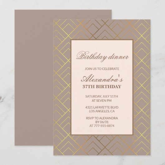 Cartes d'invitation pour un dîner d'anniversaire é (Devant / Derrière)