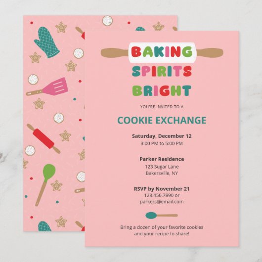 Cartes d'invitation pour un échange de biscuits de (Devant / Derrière)