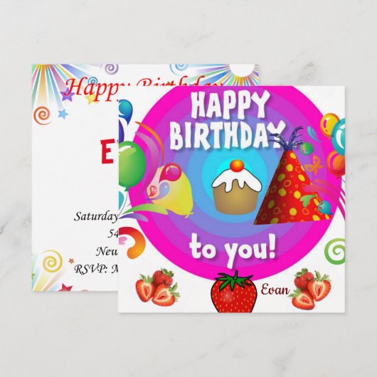 Cartes d'invitation pour un joyeux anniversaire (Devant / Derrière)