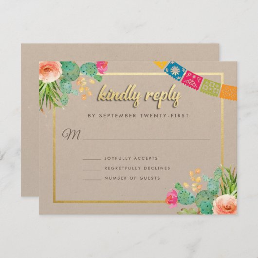 Cartes d'invitation pour un mariage Fiesta assorti (Devant / Derrière)