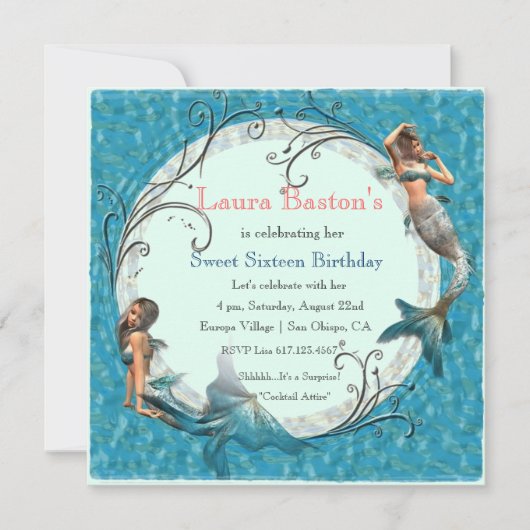 Cartes d'invitation pour un Sweet 16 Bleu sarcelle (Devant)