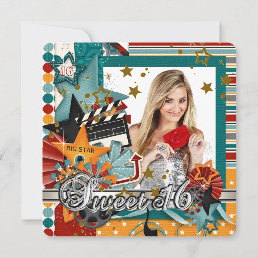 Cartes d'invitation pour un Sweet 16 de star de ci (Devant)