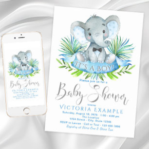 Cartes d'invitation pour une baby shower éléphant 