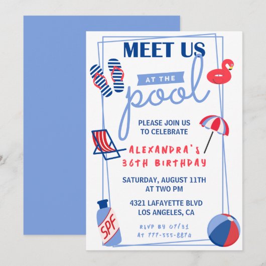 Cartes d'invitation pour une fête au bord de la pi (Devant / Derrière)