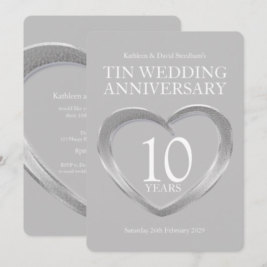 Cartes d'invitation pour une fête de 10 ans de mar (Devant / Derrière)