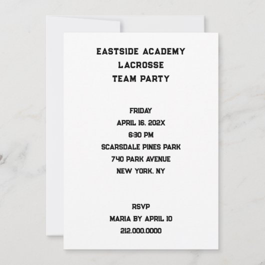 Cartes d'invitation pour une fête de crosse (Dos)