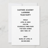 Cartes d'invitation pour une fête de lacrosse (Dos)