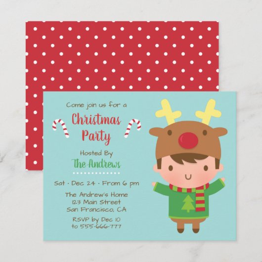 Cartes d'invitation pour une fête de Noël avec un (Devant / Derrière)