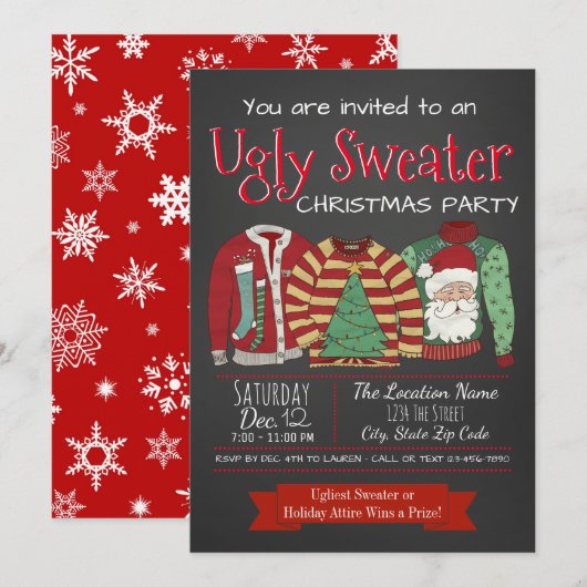 Cartes d'invitation pour une fête de Noël avec un  (Devant / Derrière)