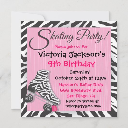 Cartes d'invitation pour une fête de patin à roule (Devant)