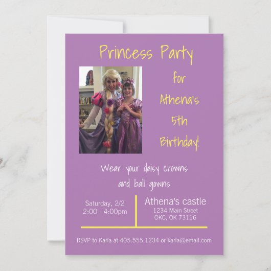 Cartes d'invitation pour une fête de princesse Cou (Devant)