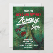 Cartes d'invitation pour une fête de zombies verts (Devant)