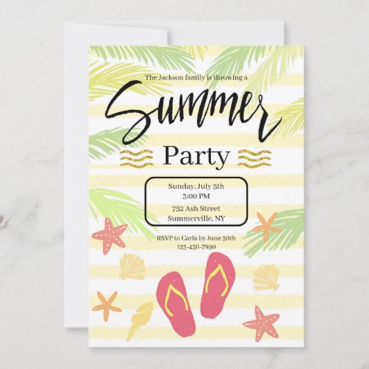 Cartes d'invitation pour une fête d'été (Devant)