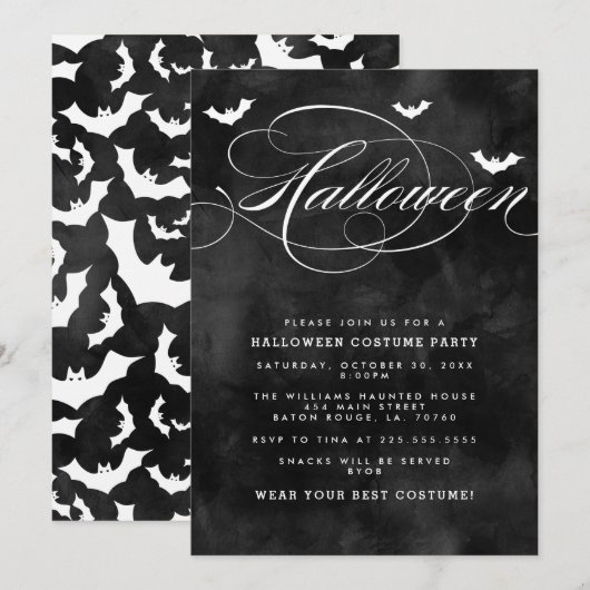 Cartes d'invitation pour une fête d'Halloween avec (Devant / Derrière)