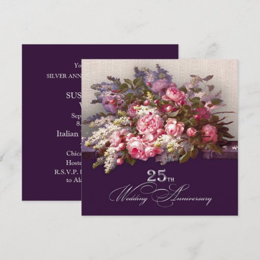 Cartes d'invitation pour une fête du 25e anniversa (Devant / Derrière)