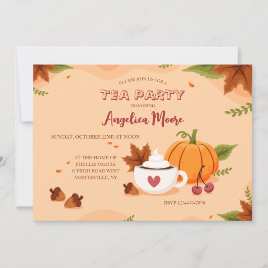 Cartes d'invitation pour une fête du thé d'automne (Devant)